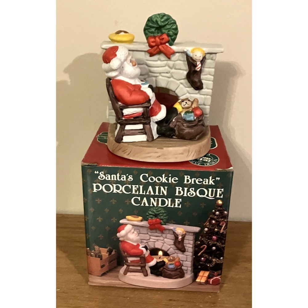 Vintage "Santa's Cookie Break" Porcelain Bisque Candleholder - Tom Wat Exclusive